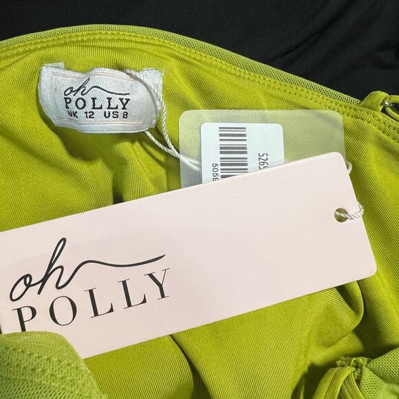 NWT Oh Polly Odyssey Fluted Sleeve Mini Dress Women's Size 8 Green Stretch Mesh - Picture 9 of 11